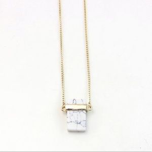 Rectangle White Marble Stone Pendant Gold Necklace
